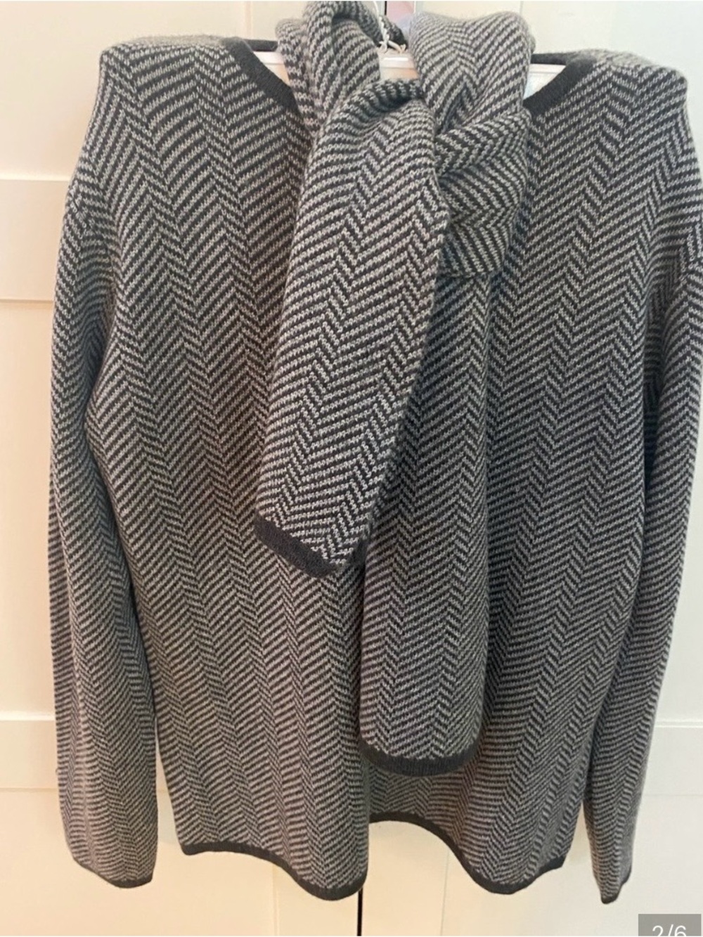 Talbots Gray Herringbone Crewneck Sweater with Tie Detail